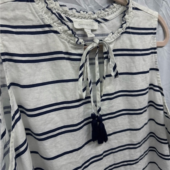 Charter Club Linen Striped Sleeveless Tunic Top with Tassels sz XL - Picture 5 of 9